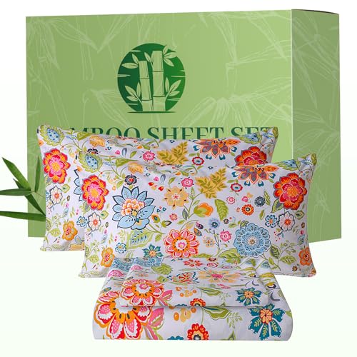 Bedlifes King Floral 4-Piece Sheet Set - Cooling Sheets Blend Rayon