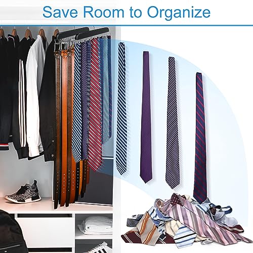 Wooden Belt Hanger for Closet Storage with 14 Hooks Black