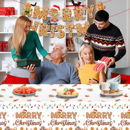 HigzYovn 3-Pack Gingerbread Christmas Tablecloths for Festive Holiday Decor