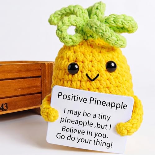 Handmade Emotional Support Pineapple Crochet Figurine with Encouragement Card