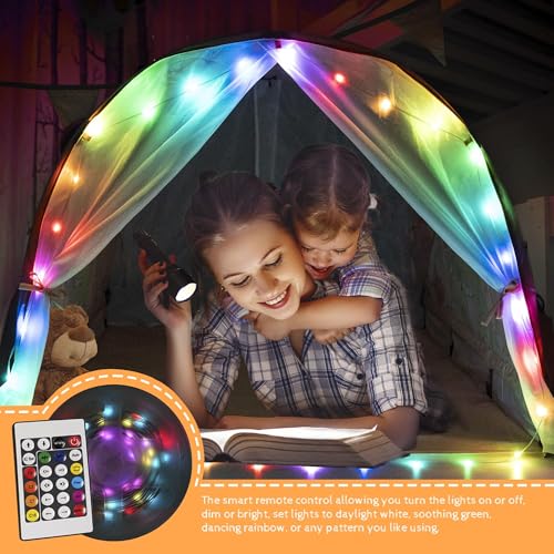 Kids Pop-Up Bed Tent with LED Lights - Foldable Toddler Play Canopy
