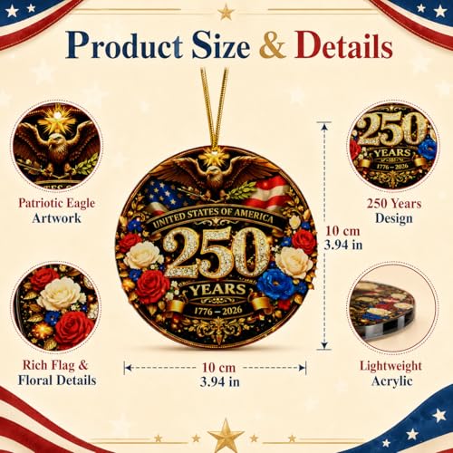 FunnySign 250th Anniversary USA 2D Acrylic Ornament – 4x4in Hanging Eagle USA 1776-2026 (Variation 3)