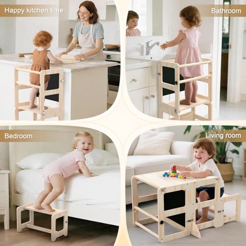 4-in-1 Foldable Toddler Learning Tower & Step Stool with Chalkboard