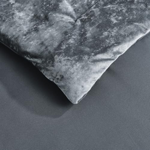 Distressed Velvet Comforter Set - 5-Piece Queen Bedding in Smoke Blue