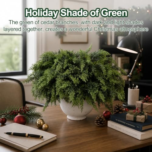 GlimLit 12Pcs 18in Real-Touch Cedar Branches - Green, Artificial Foliage
