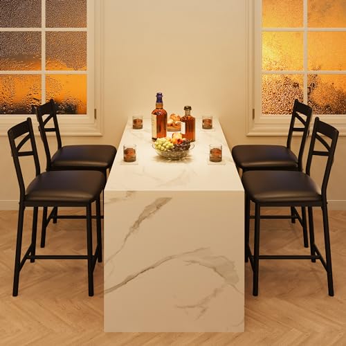 26-Inch Counter Height Bar Stools with Back - Set of 4, Black PU Leather