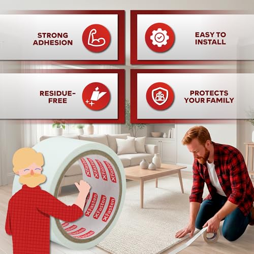 Heavy Duty Double Sided Carpet Tape - 2 Inch x 5 Yards, Residue-Free