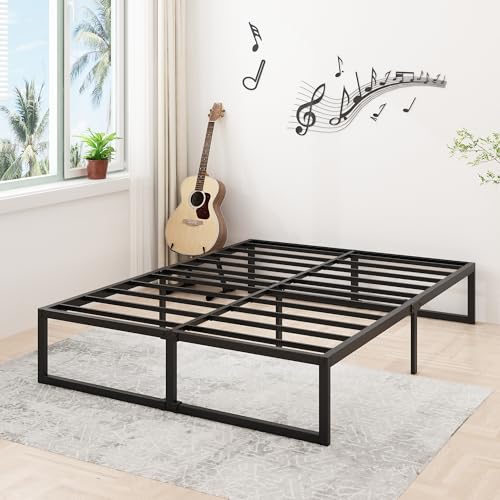 Queen Size Metal Platform Bed Frame, Heavy Duty Steel Slat Support