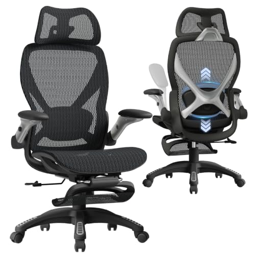 ELABEST Midnight Mist Ergonomic Mesh Office Chair with Footrest & 5D Flip-Up Arms - Big & Tall Home/Office Chair