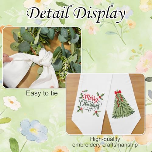 12 Pcs Seasonal Wreath Sash Embroidery Ribbon for Front Door Decor