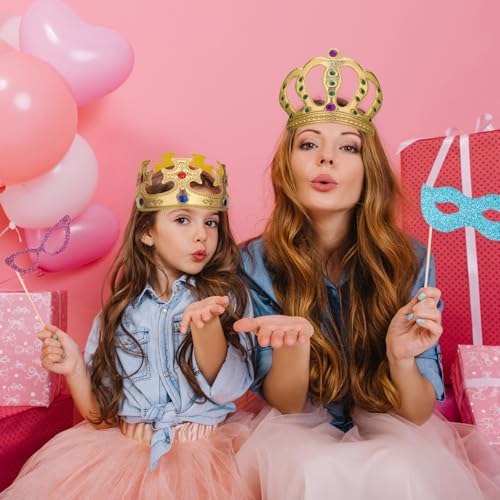 6 Pcs Foam Gold Crown Set with Gems for Kids Birthday Party Hats
