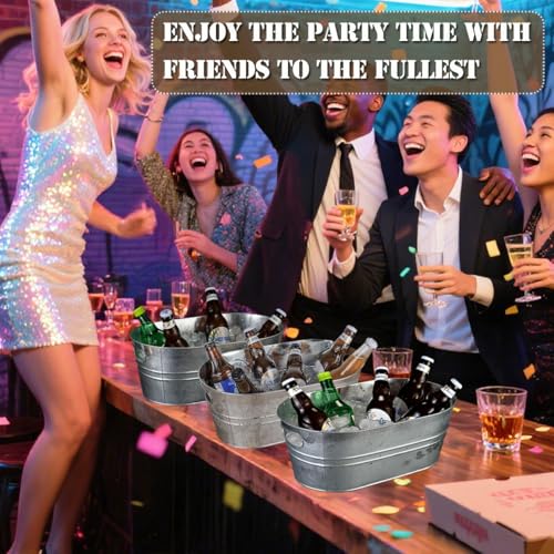 Galvanized Metal Ice Bucket 3 Gallon Beverage Tub with Handles (2 Pack)