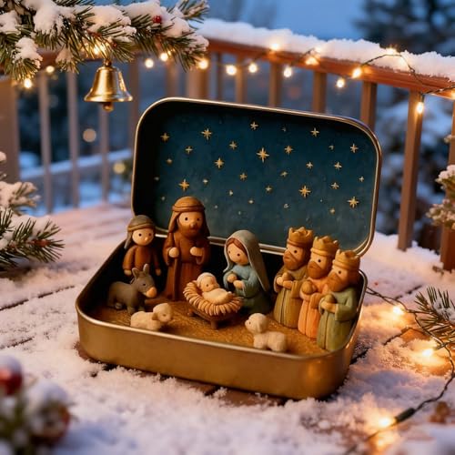 Mini Pocket Nativity Scene Set in Tin Box - Handcrafted Holiday Decor