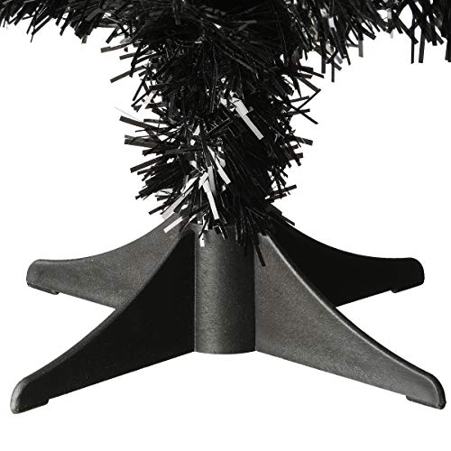 2ft Black Halloween Tinsel Tree - Artificial Tabletop Decor with Stand