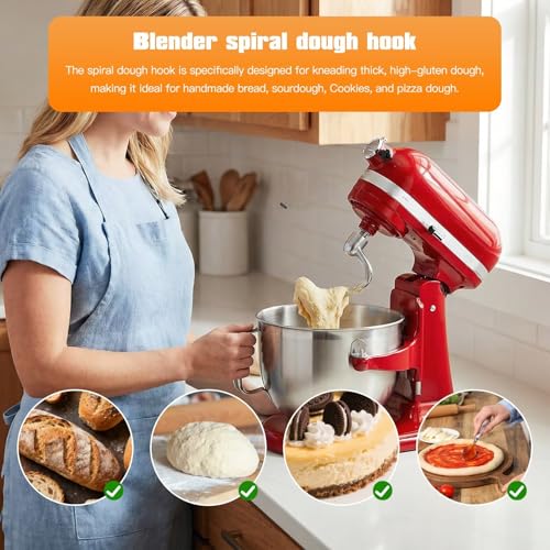Stainless Steel Dough Hook Attachment for 5/6 Quart Bowl-Lift Stand Mixers