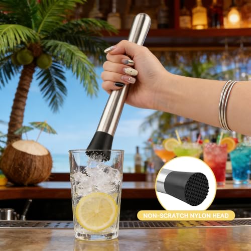 4-Piece Cocktail Bar Tool Set with Muddler, Ice Tongs, Brush & Hole Puncher