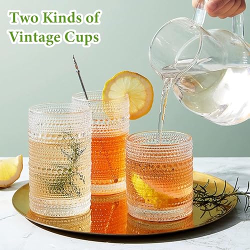 Vintage Hobnail Drinking Glasses Set of 8, Embossed Glass Tumblers