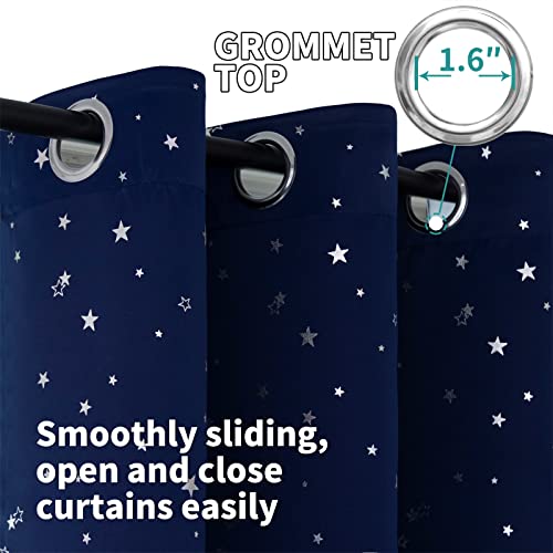 Navy Kids Blackout Curtains with Silver Stars - 42 x 63 Inch, 2 Panels