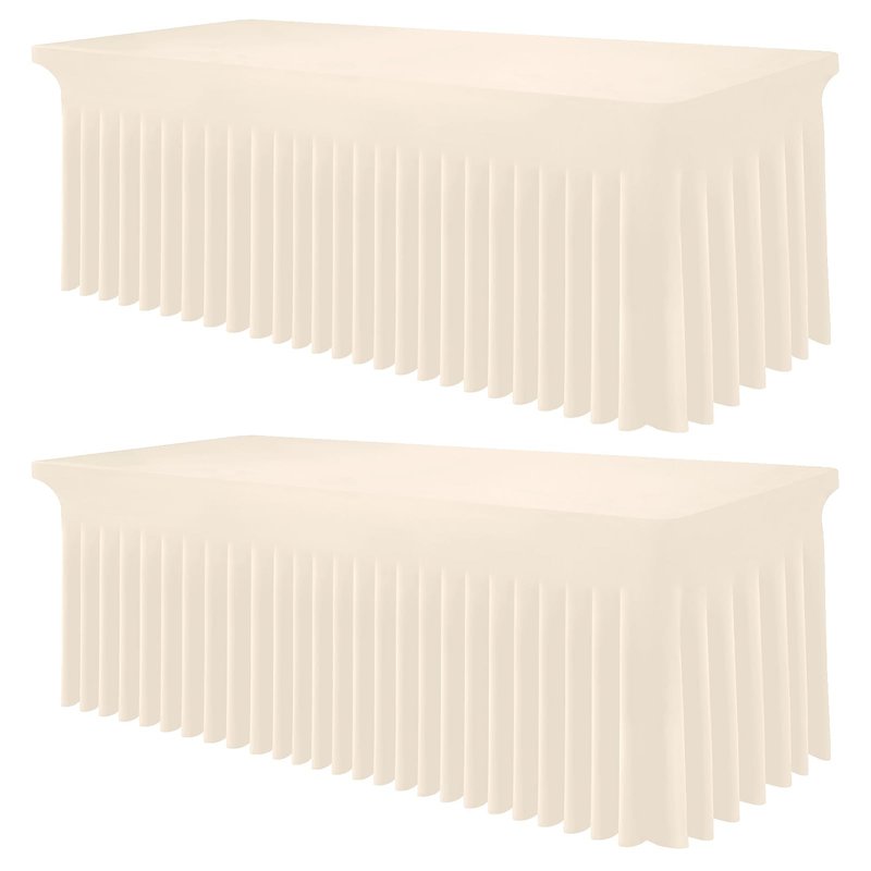 Smiry Spandex Tablecloth 2 Pack, Elastic Fitted Stretch Tablecloth for 6FT Rectangle Tables, Waterproof Washable Table Cover Skirt for Outdoor, Wedding, Banquet & Parties (Beige, 72Lx30Wx30H Inch)