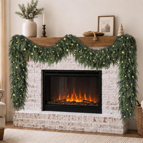 9FT Real Touch Cedar Christmas Garland with Seperate String Lights - Green Moon