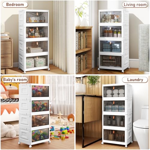 Collapsible Storage Cabinet with Wheels and Magnetic Doors
