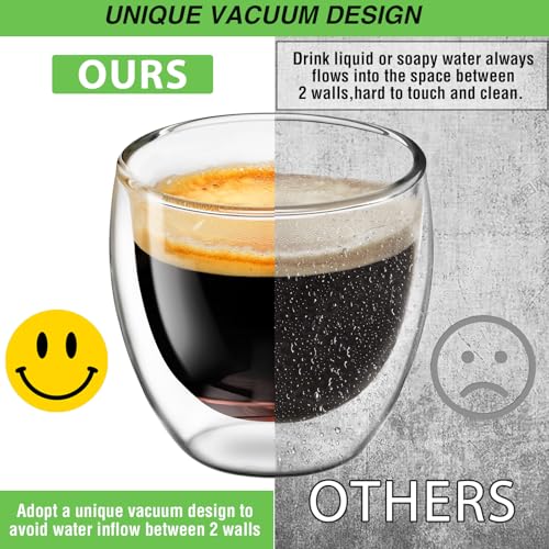 Shopwithgreen Vacuum Double Walled Espresso Cups Set of 4, 5oz - Heat-Resistant Glass Coffee Shot Glasses