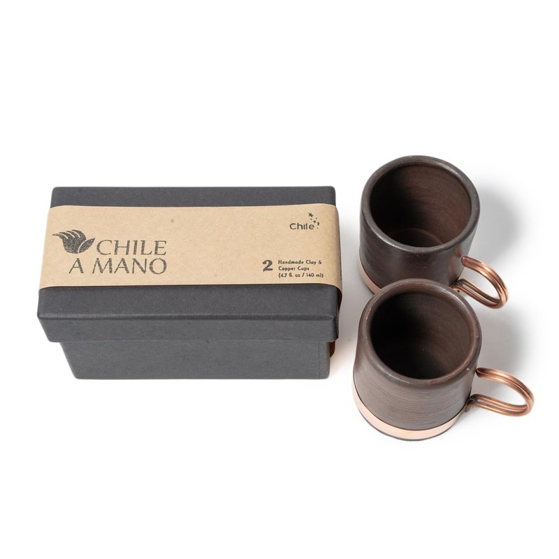 CHILE A MANO, Handcrafted Clay and Copper Espresso Cups Set (2 Pack), Elegant Design, Perfect for Coffee, Espresso, Latte, Tea