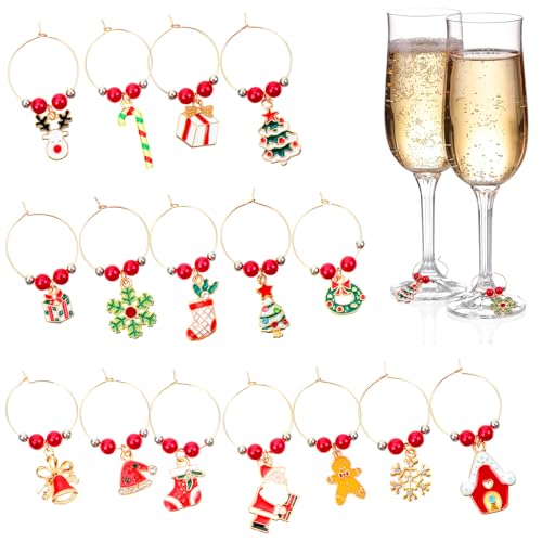 16 Pcs Christmas Wine Glass Charms - Holiday Drink Markers & Party Favors
