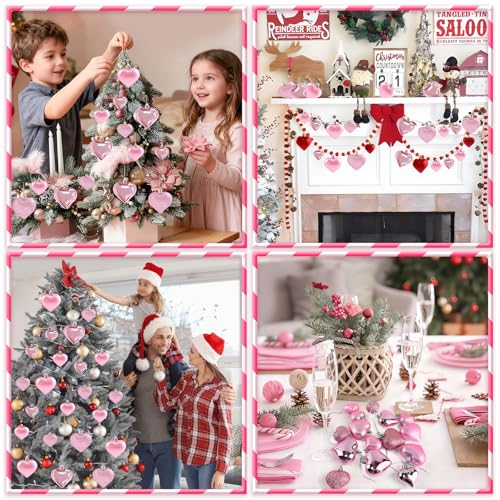 LEBERY Pink Valentine Heart Shaped Ornaments – 30Pcs Hanging Christmas & Wedding Decor (Pink)