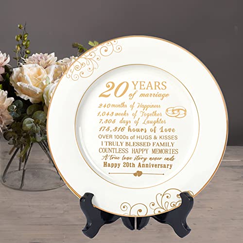 20th Anniversary Ceramic Plate with 24k Gold Foil Decoration, 9-Inch