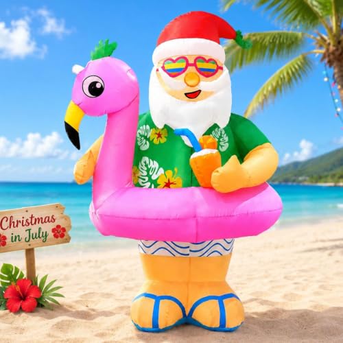 6ft Inflatable Santa Claus with Flamingo Ring Christmas Yard Decor Outdoor