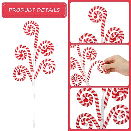 Gerrii 12-Pack Red & White Candy Cane Christmas Tree Decorations 16" Tree Picks