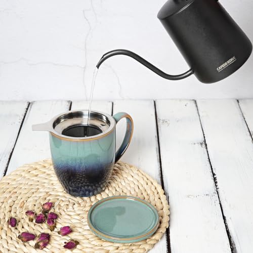 Bosmarlin 16 Oz Ceramic Tea Mug with Infuser & Lid - Pale Green, Microwave & Dishwasher Safe