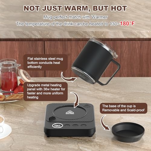 Felibeaco Black Coffee Mug Warmer Set with 16oz Heated Mug & Detachable Base