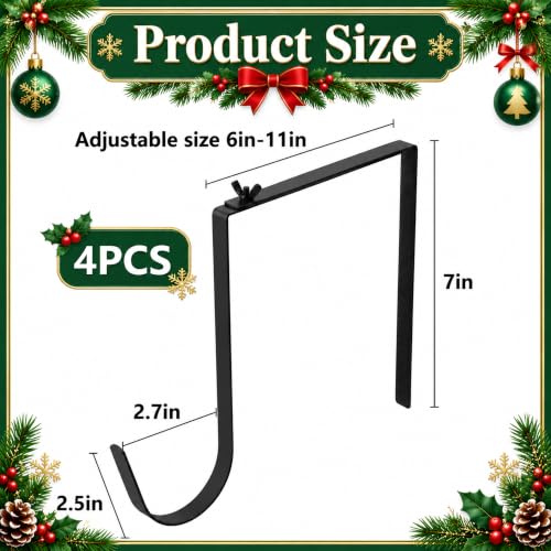 Black 4 Pack Christmas Headstone Wreath Hangers - Adjustable Cemetery Tombstone Holders