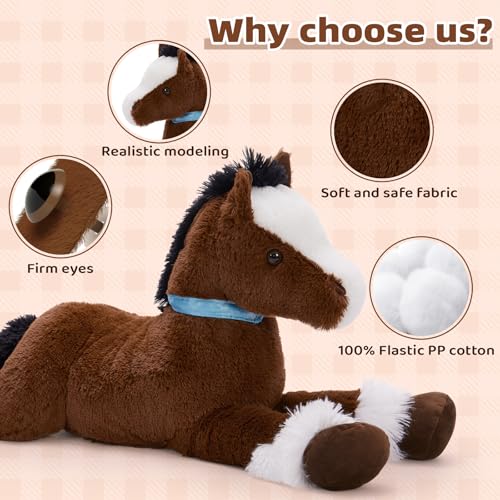 Tezituor 47-Inch Chocolate Horse Plush Pillow for Kids & Adults, Giant Riding & Decor Toy