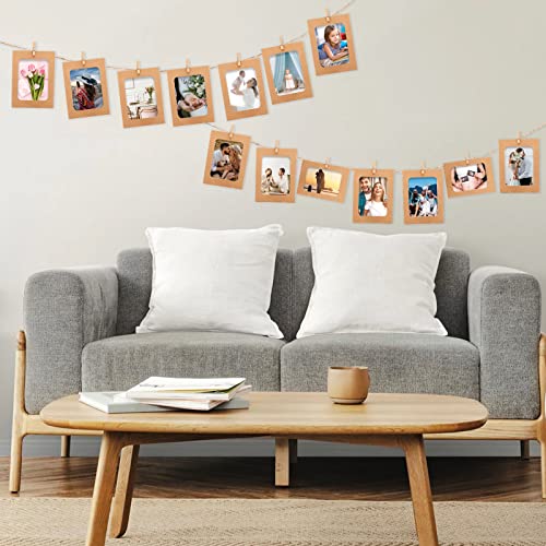 20-Piece Kraft Paper Photo Frame Set with Twine and Wooden Clips for Hanging