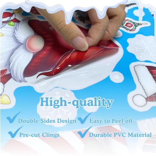 TSIMPLE 178 PCS Christmas Gnome Window Clings - Holiday Decor, Removable Xmas Stickers for Glass Windows, Gnome Snowflake Decals, Festive Home & Office Decor