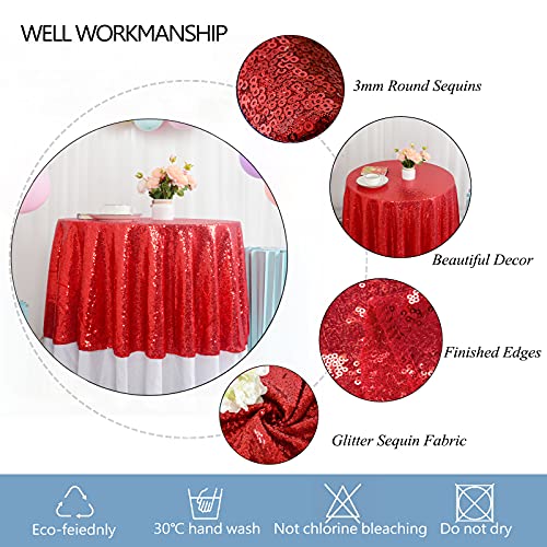 DUOBAO 60 Inch Red Sequin Tablecloth - Elegant Wedding & Christmas Decor