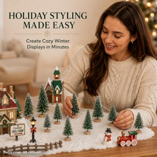 YIGETREE 10 Pack Snowy Mini Christmas Trees – 5 Heights for Village & Tabletop Decor (2 of each size)