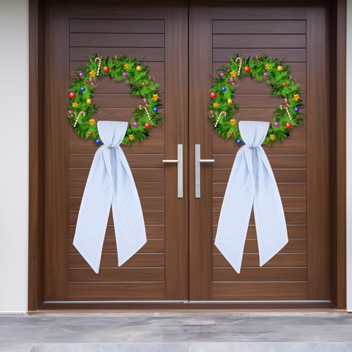 2-Pack Stripe Wreath Sash for Front Door Monogram Embroidery Blue
