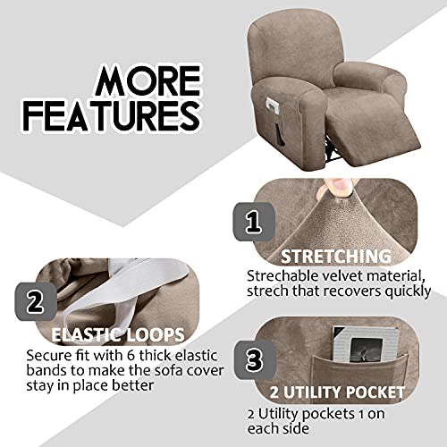 Velvet 4-Piece Recliner Cover for Single Seat Recliners - Taupe