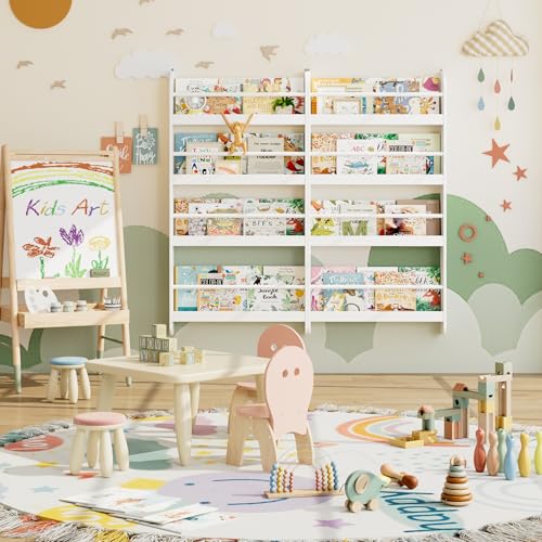 4-Tier Wall-Mounted Kids Bookshelf and Toy Storage Organizer, White