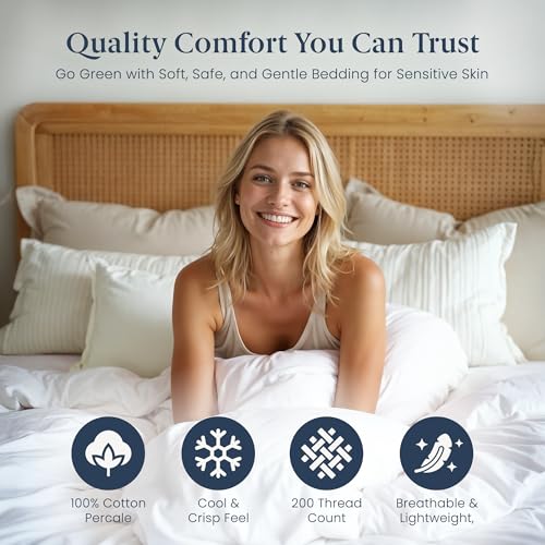 100% Cotton Percale Duvet Cover Set - Queen Size 3 Pieces with 2 Shams