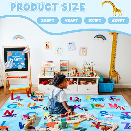 Alphabet Classroom Rug, 3x5 Non-Slip Washable Carpet for Kids Playroom