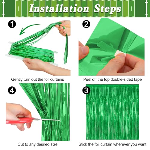 ZATAYE 12-Pack Green Foil Curtain Decorations 3.28 ft x 7.05 ft – Fringe Backdrop for Parties