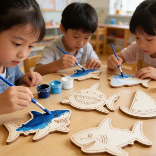 12PCS Shark DIY Wood Painting Kit – Kids Party Favors & Craft Supplies