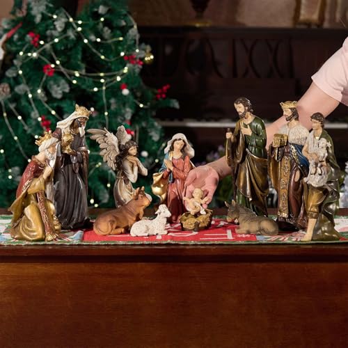11-Piece Nativity Set 8-Inch Hand-Painted Resin Christmas Figurine Scene