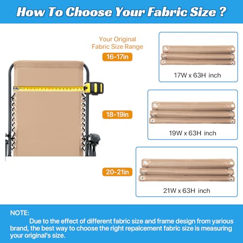Zero Gravity Chair Replacement Fabric Kit with Bungee Cords, 21" x 63"