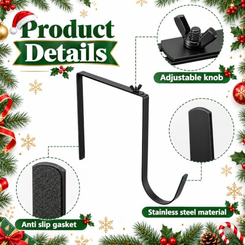 Black 4 Pcs Christmas Headstone Wreath Hanger Adjustable Cemetery Wreath Holder
